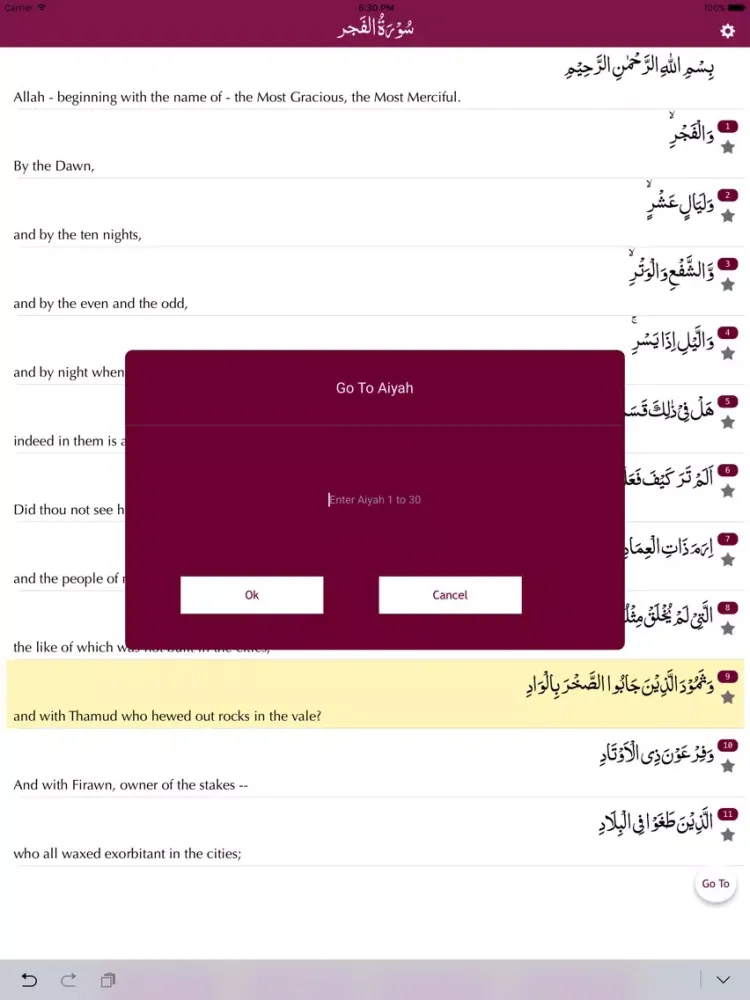 Zrzuty ekranu Surah Al Fajar iPad 