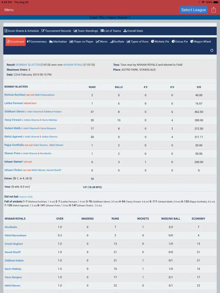 Sports Vision Cricket Score iPad  Screenshots