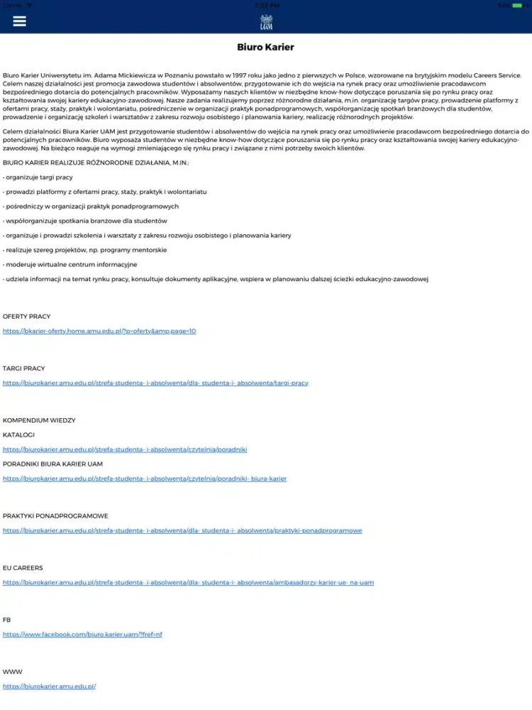 Скриншоты UAM aplikacja studenta iPad 