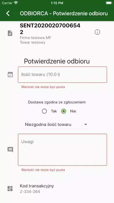 Zrzuty ekranu SENT Dostawy