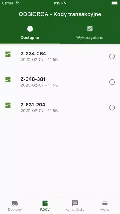 Zrzuty ekranu SENT Dostawy