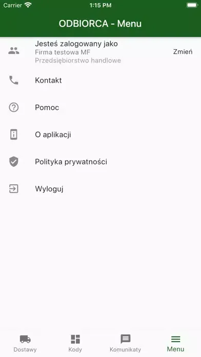 Zrzuty ekranu SENT Dostawy