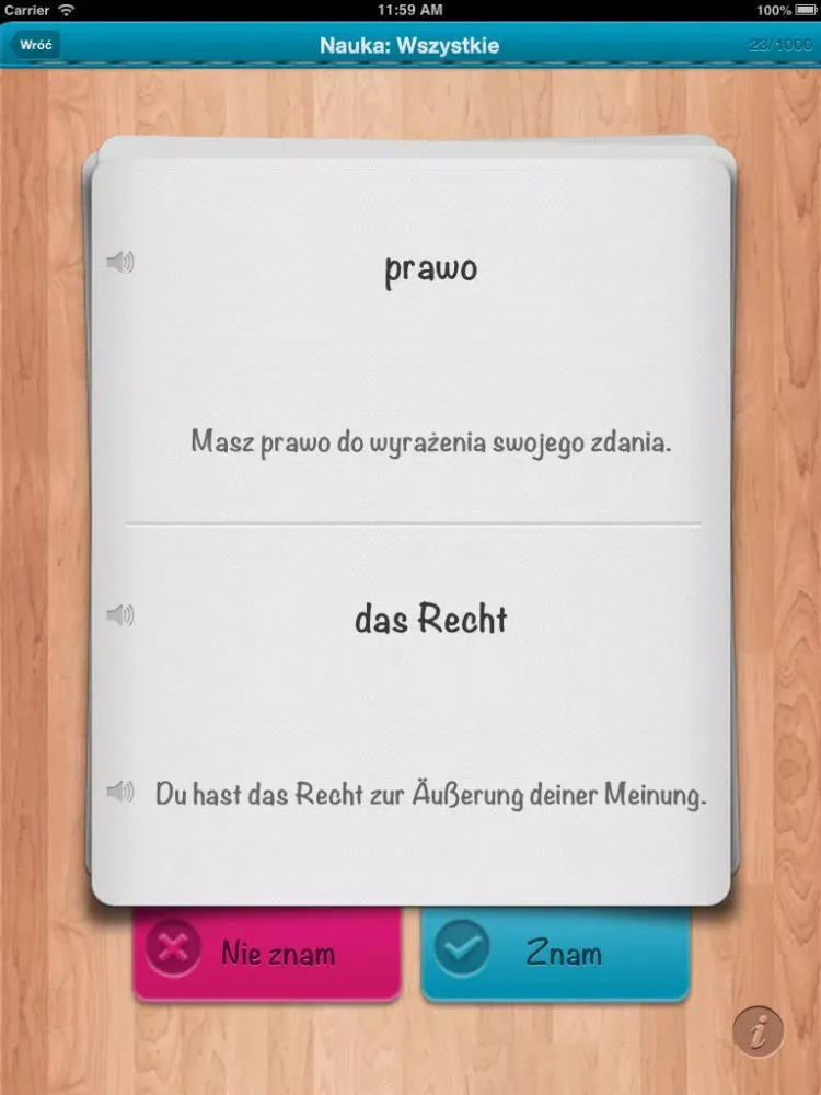 iFiszki Niemiecki 1000 najważniejszych słówek FREE iPad  Screenshots