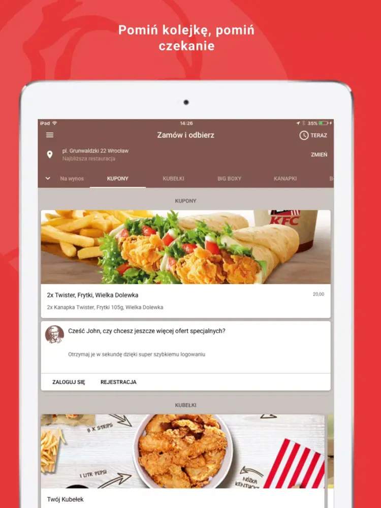 Ảnh chụp màn hình của KFC Polska iPad 