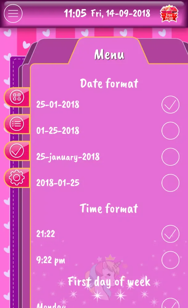 Unicorn Calendar Screenshots
