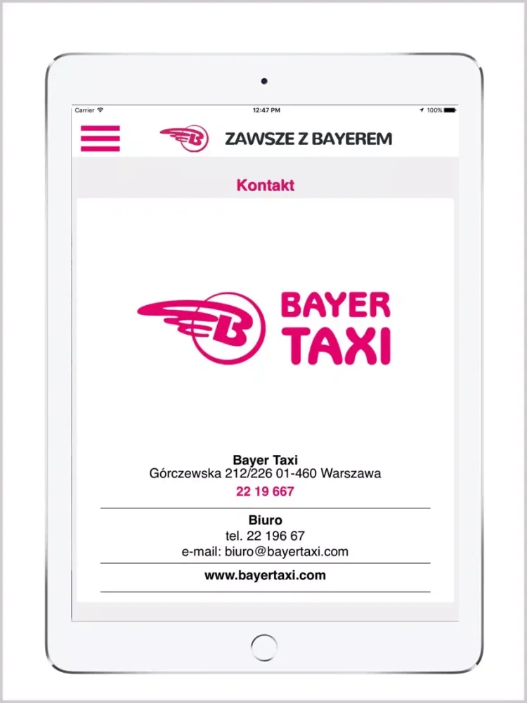 BAYER TAXI Warszawa 22 19 667 iPad  Screenshots