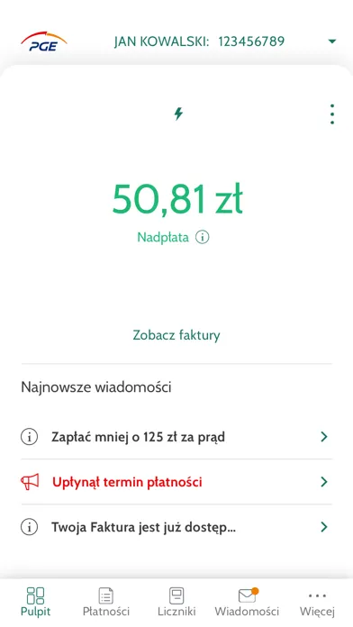 Moje PGE سکرین شاٹس