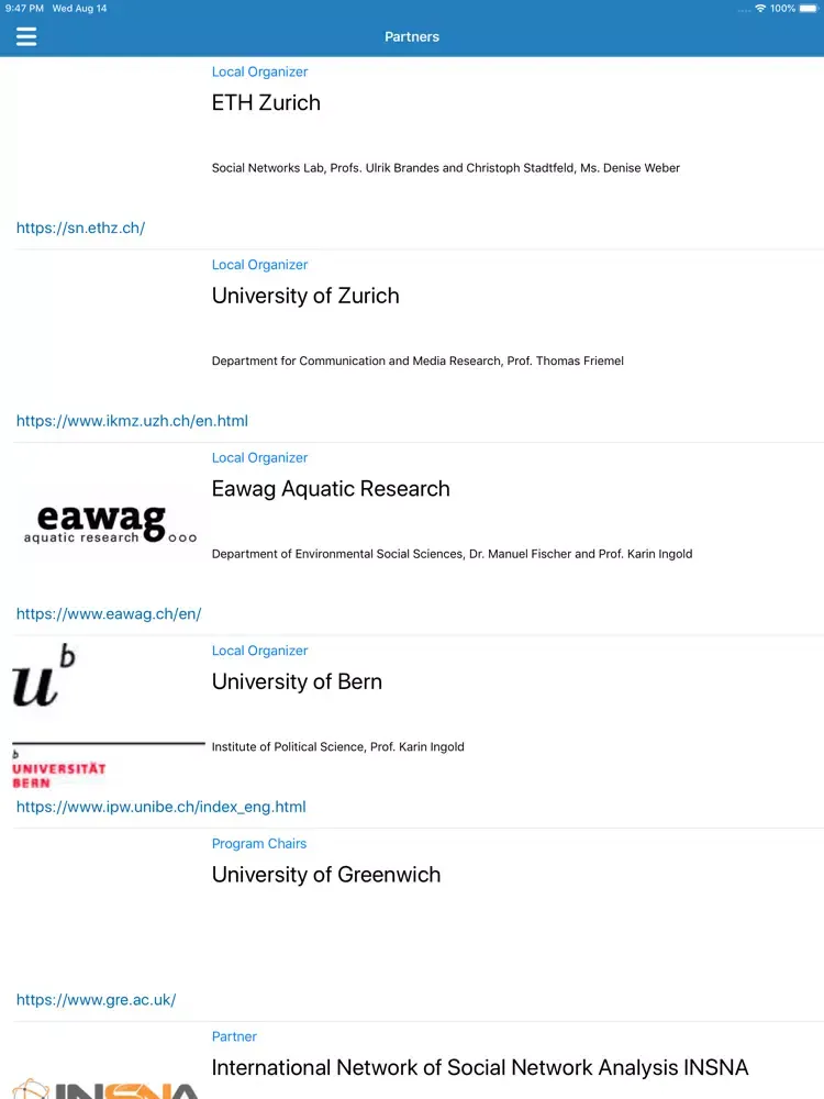 Capturas de pantalla de EUSN 2019 conference app iPad 