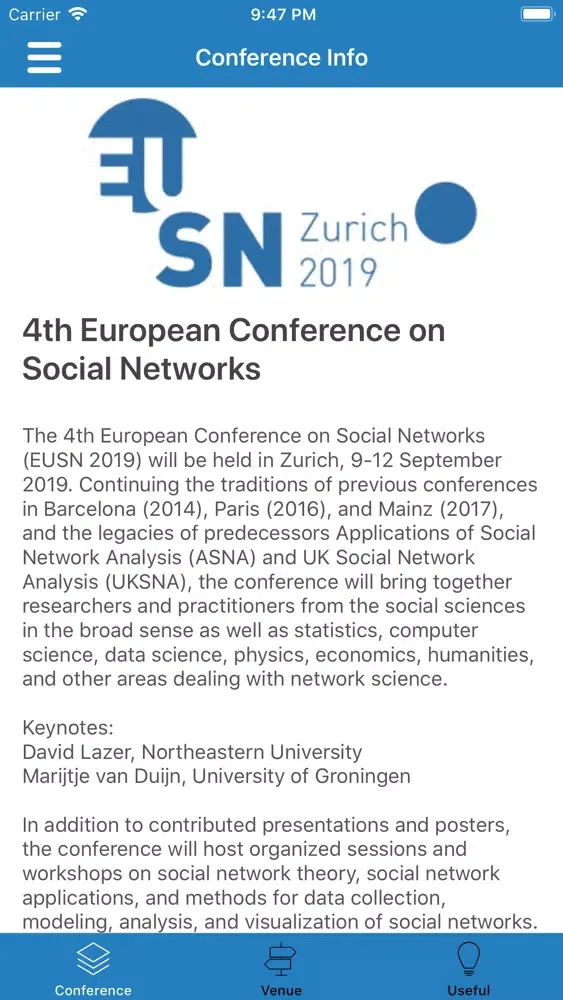 Capturas de pantalla de EUSN 2019 conference app