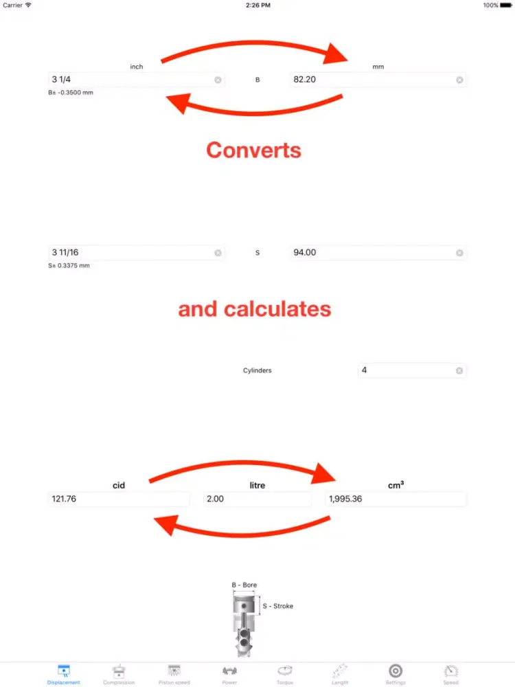 PistonCalc: Multipurpose Engine Calculator with unit conversion iPad  سکرین شاٹس