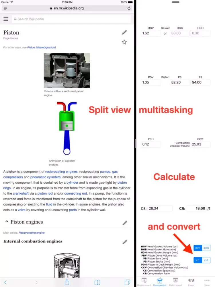 PistonCalc: Multipurpose Engine Calculator with unit conversion iPad  سکرین شاٹس