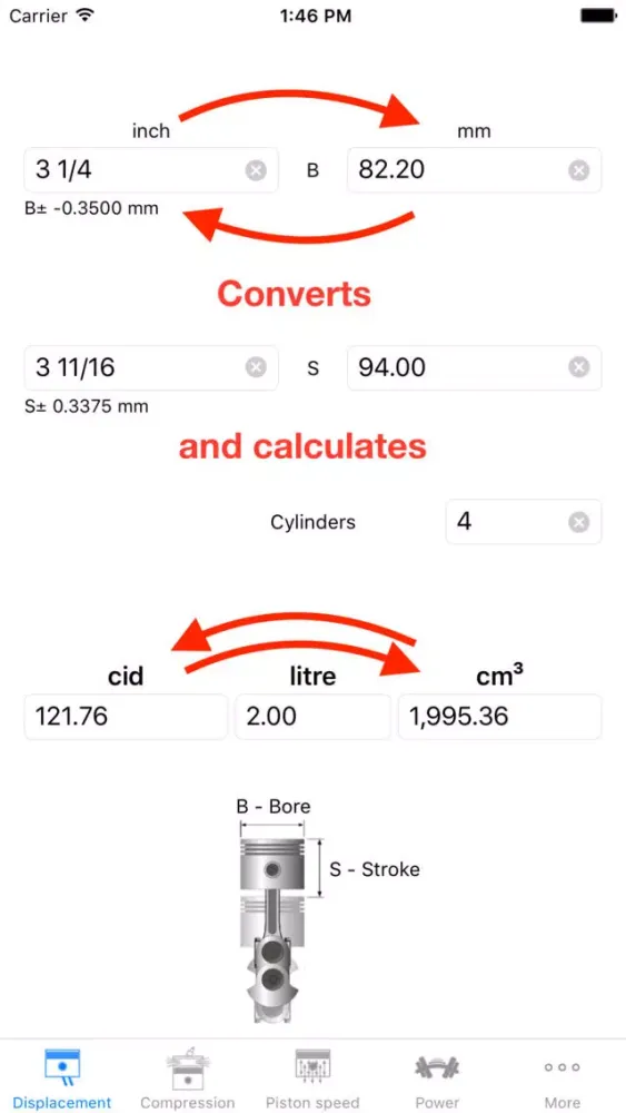 PistonCalc: Multipurpose Engine Calculator with unit conversion سکرین شاٹس