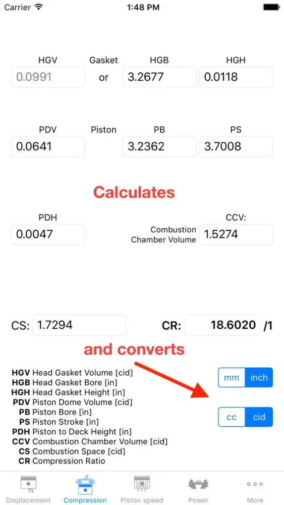 PistonCalc: Multipurpose Engine Calculator with unit conversion سکرین شاٹس