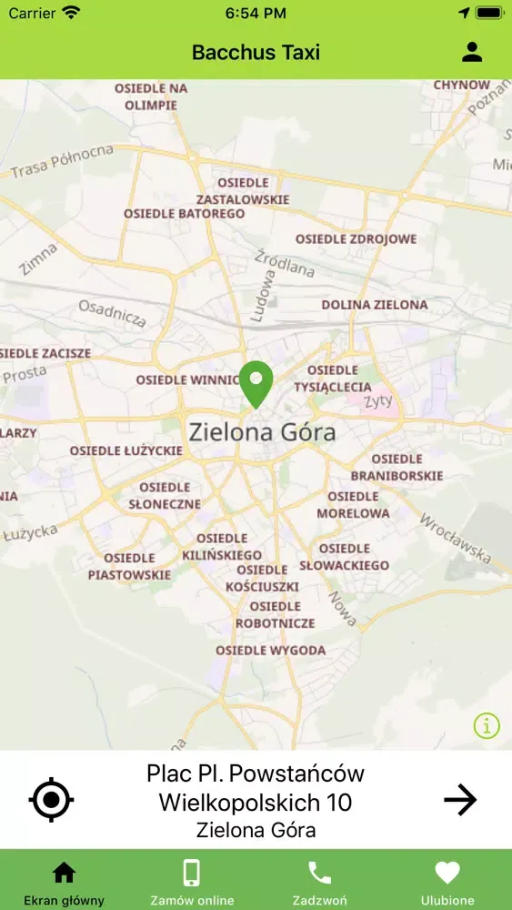 Tangkapan skrin Bacchus Taxi Zielona Góra