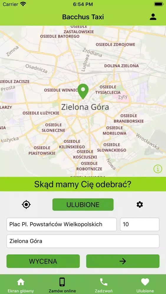 Tangkapan skrin Bacchus Taxi Zielona Góra