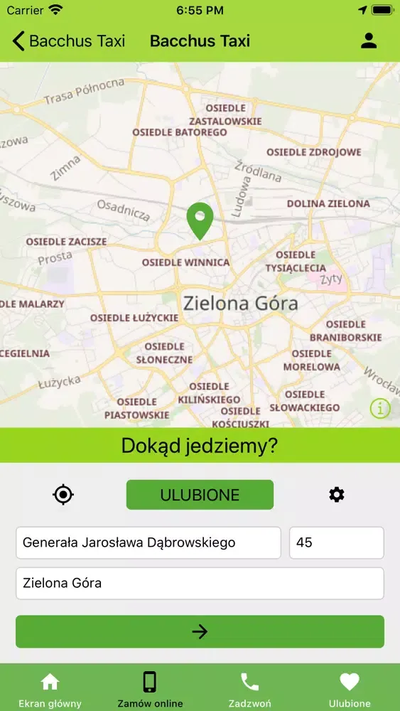 Tangkapan skrin Bacchus Taxi Zielona Góra