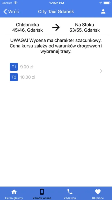 Tangkapan layar City Taxi Gdańsk