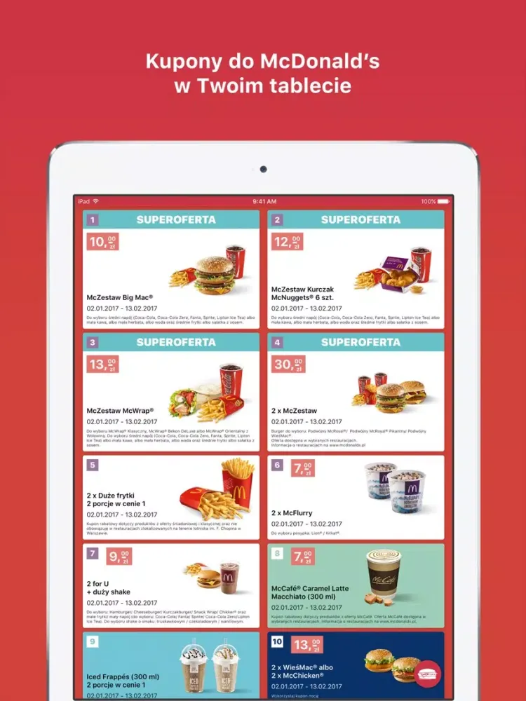 Ảnh chụp màn hình của Kupony do McDonald's iPad 