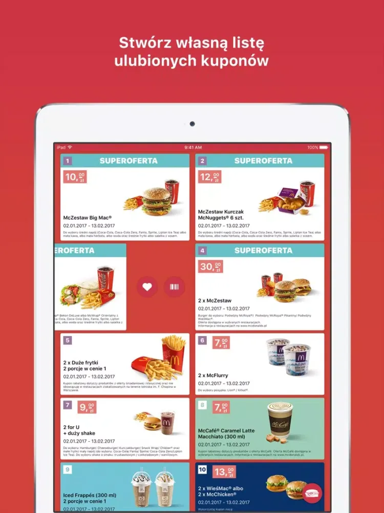 Ảnh chụp màn hình của Kupony do McDonald's iPad 