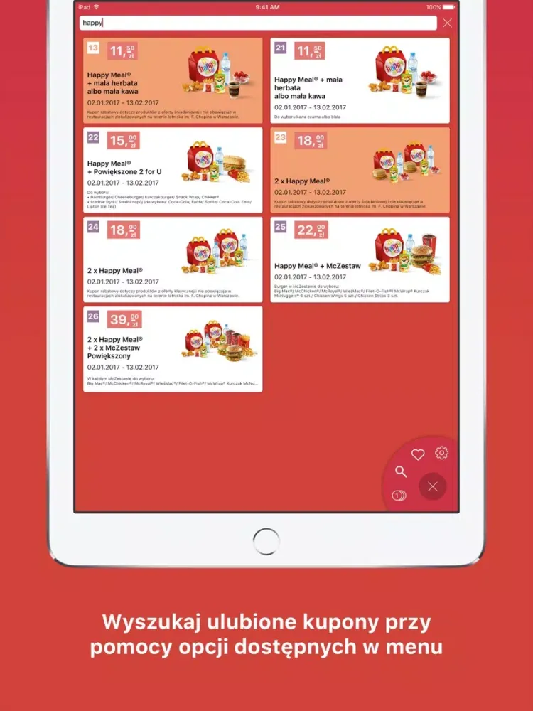 Ảnh chụp màn hình của Kupony do McDonald's iPad 