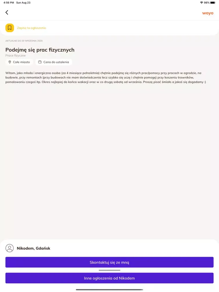 Tangkapan layar woyo iPad 