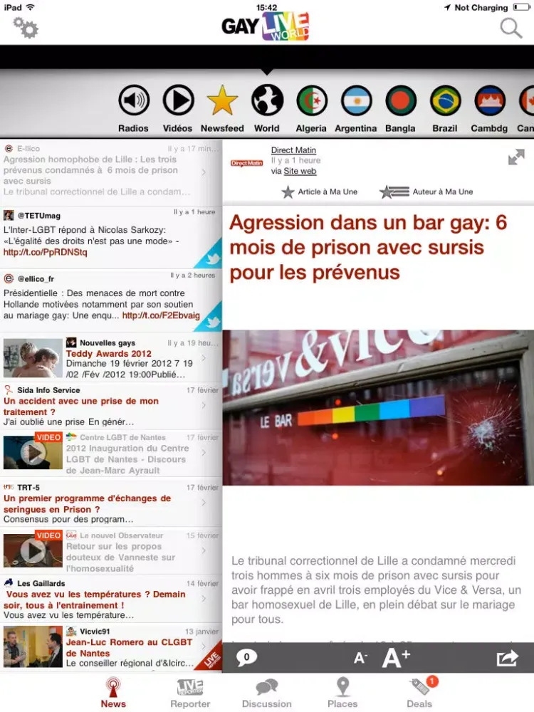 Gay Live World : All News to Lesbians, Gays, Bi and Trans iPad  स्क्रीनशॉट
