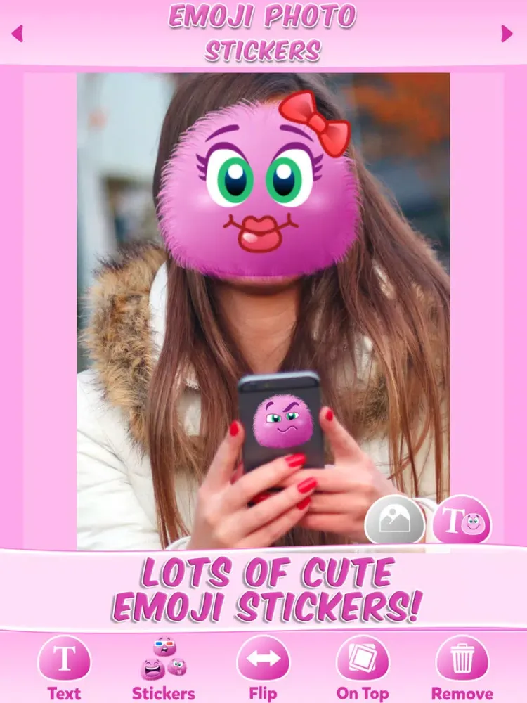 Emoji Stickers Photo: Cute Sticker & Pink Emoticon iPad  स्क्रीनशॉट