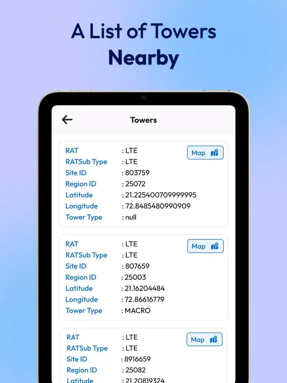 5G/4G LTE Find Cellular Tower iPad Screenshots