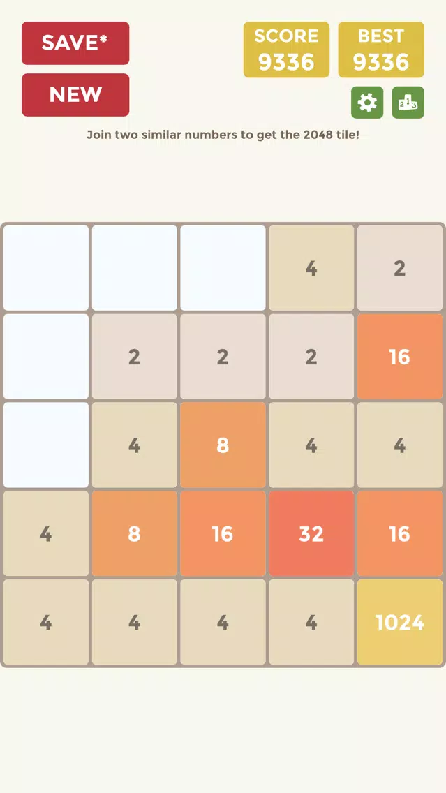 Tangkapan layar 2048 5x5