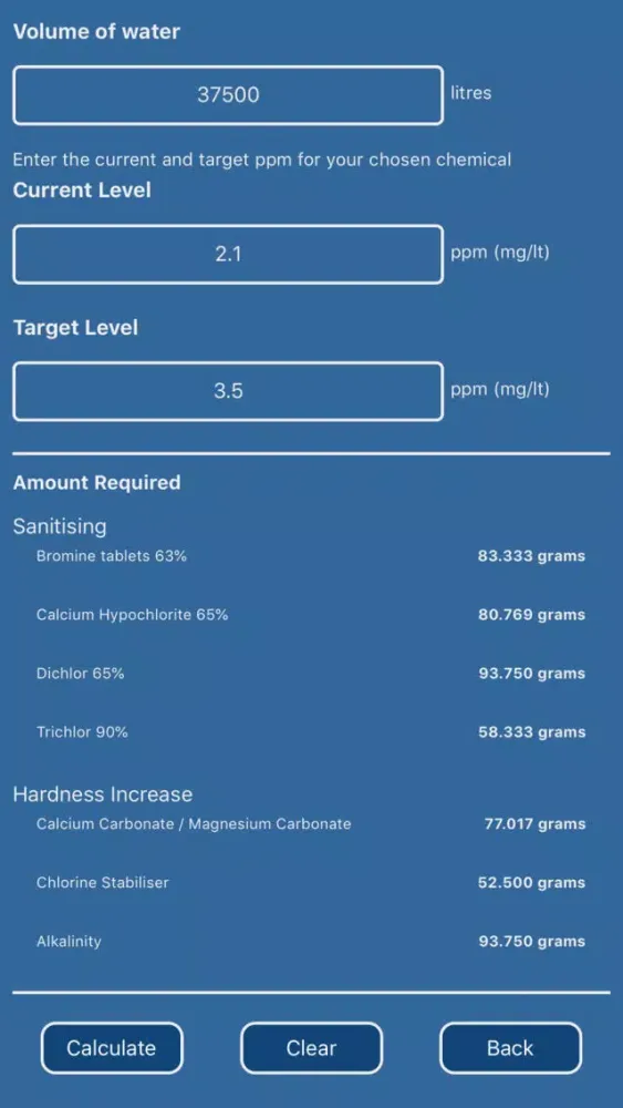 Pool Chemical & Volume Calc স্ক্রিনশট