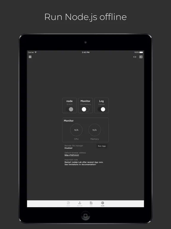 Tangkapan layar Node.js Lab iPad 