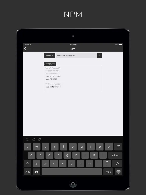 Tangkapan layar Node.js Lab iPad 