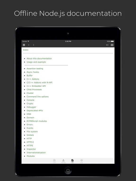 Tangkapan layar Node.js Lab iPad 