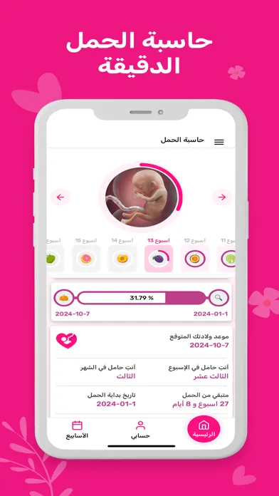 Ảnh chụp màn hình của حاسبة الحمل الدقيقة