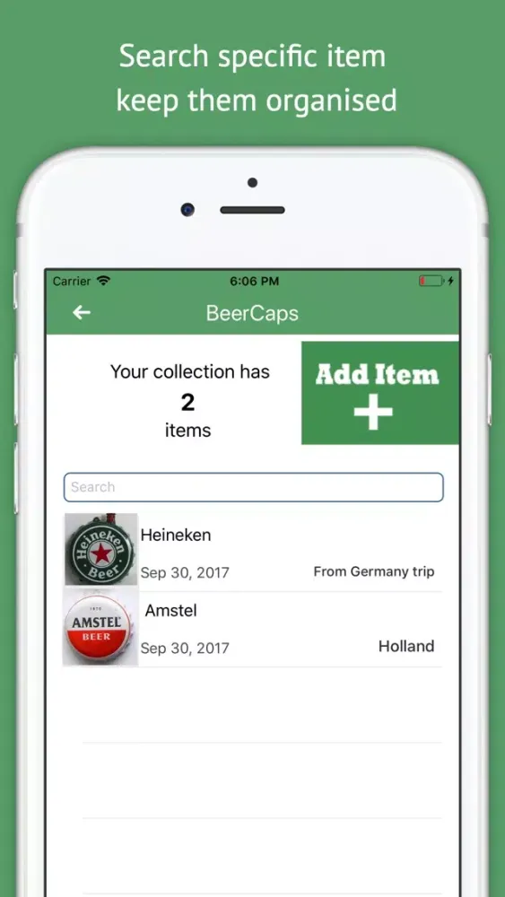 Captures d'écran de iCollect. Collection organiser