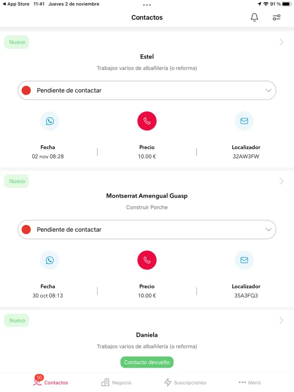 Capturas de tela do Habitissimo para profesionales iPad 