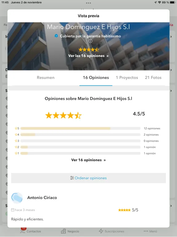Capturas de tela do Habitissimo para profesionales iPad 