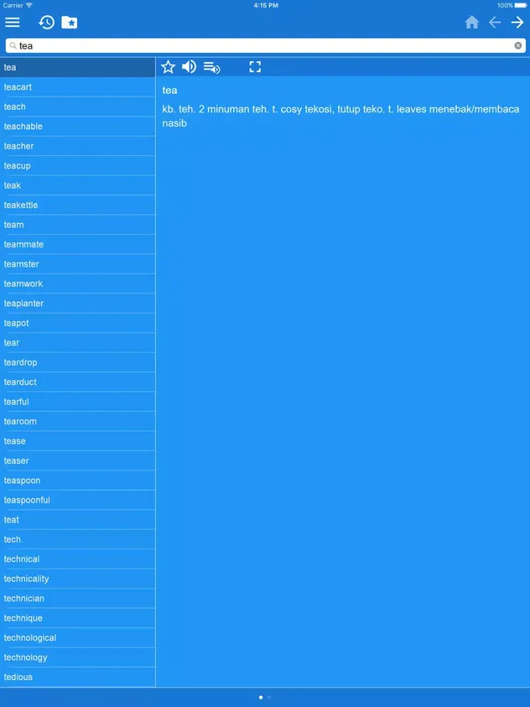 Ảnh chụp màn hình của English <-> Malay Dictionary iPad 