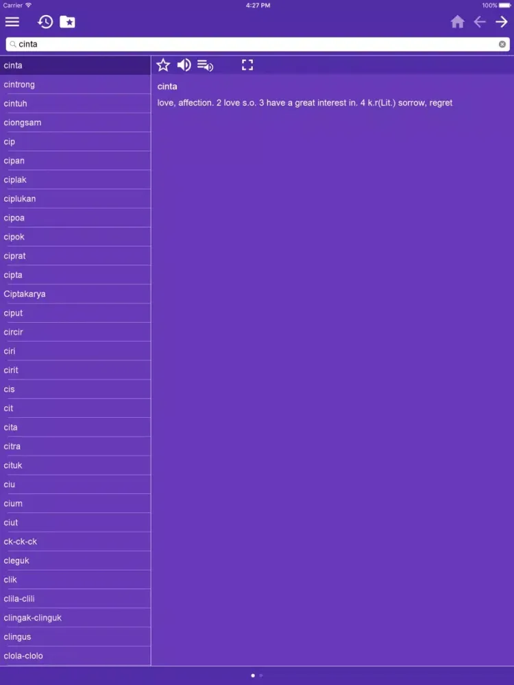 Ảnh chụp màn hình của English <-> Malay Dictionary iPad 