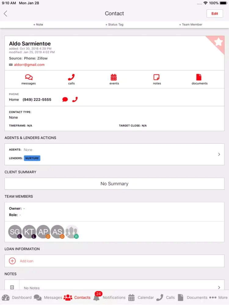 Ảnh chụp màn hình của Pro Agent CRM iPad 