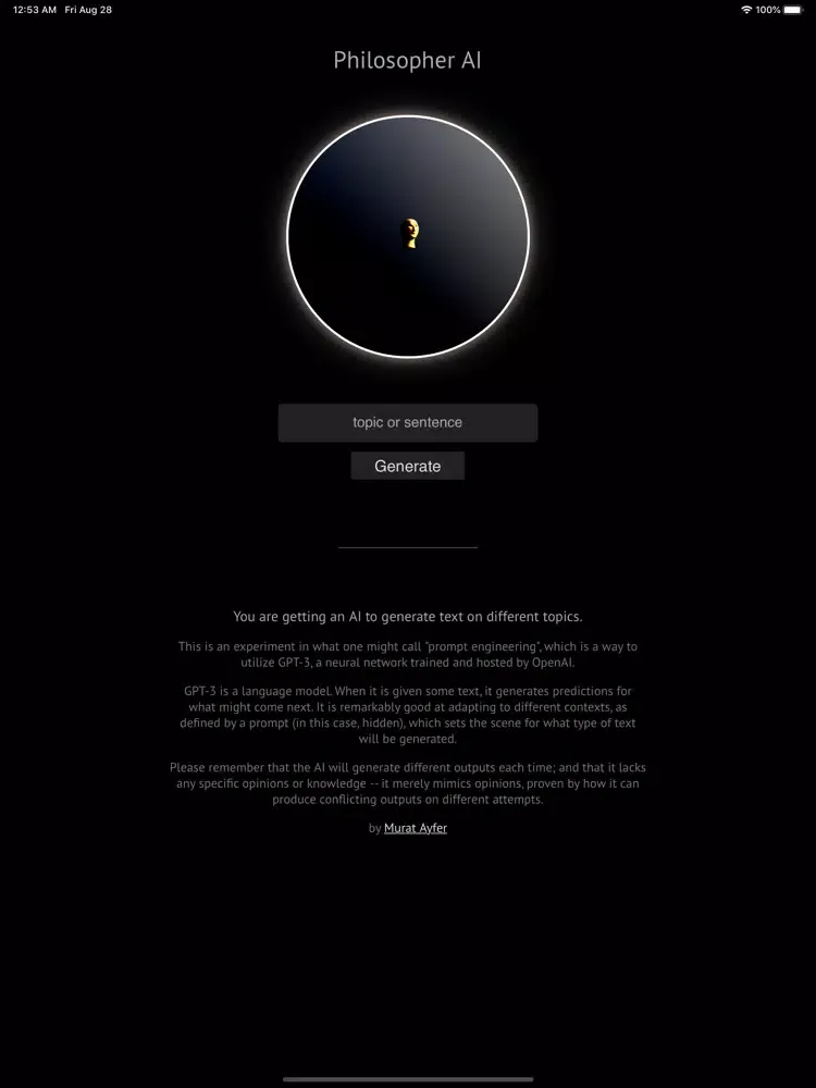Philosopher AI iPad  Ekran Görüntüleri