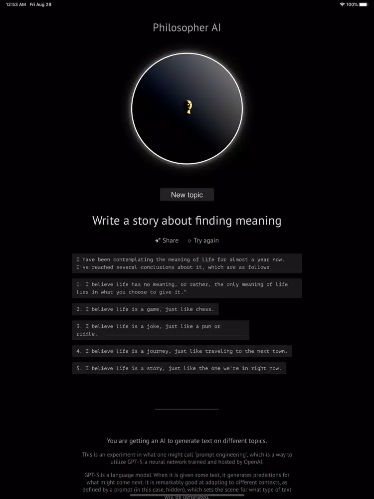 Philosopher AI iPad  Ekran Görüntüleri