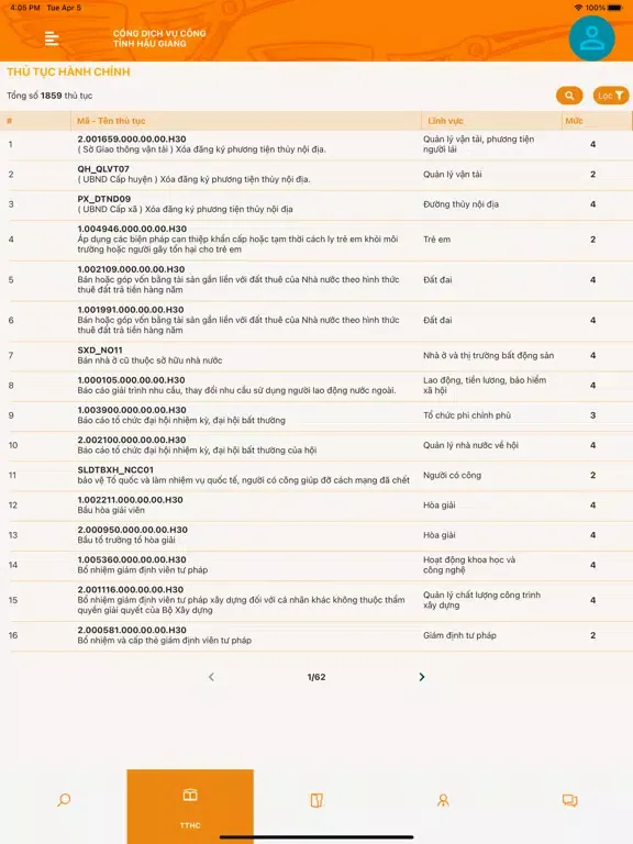 Zrzuty ekranu Dịch Vụ Công Hậu Giang iPad 