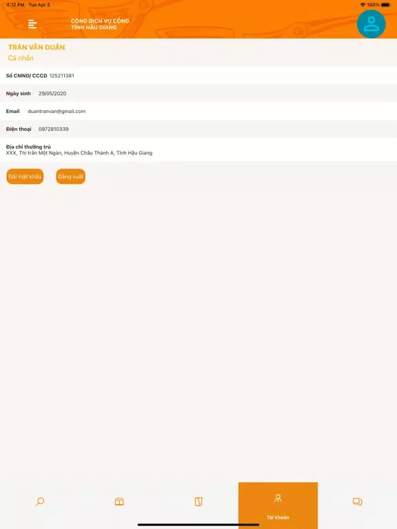 Zrzuty ekranu Dịch Vụ Công Hậu Giang iPad 