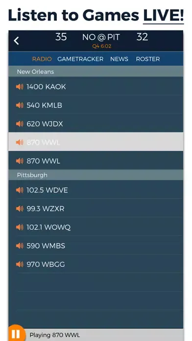Zrzuty ekranu Pro Football Radio & Live Scores