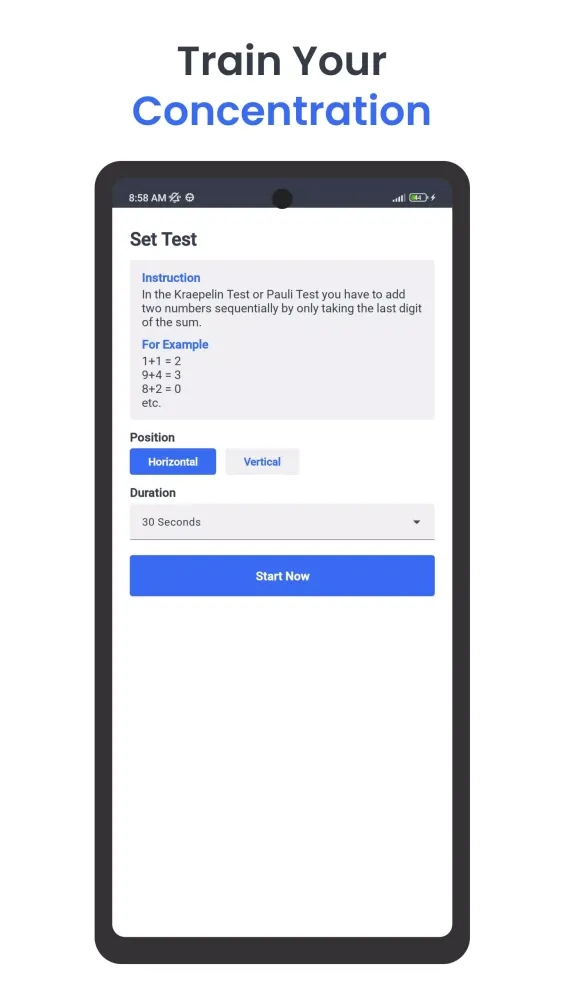 Zrzuty ekranu Kraepelin Test