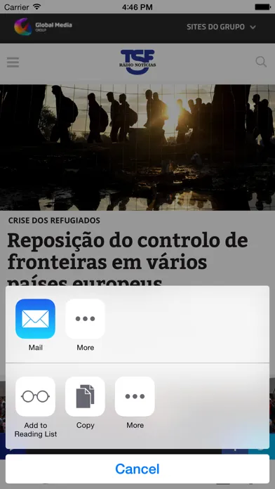 Capturas de tela do TSF