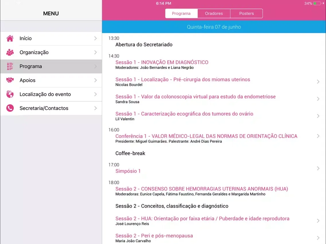 Tangkapan skrin XIV Congresso Pt Ginecologia iPad 