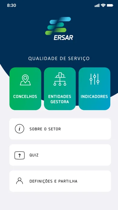 Capturas de tela do ERSAR