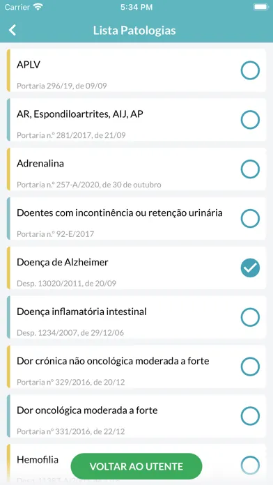 Capturas de tela do PEM Móvel